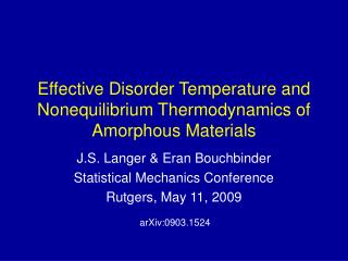 Effective Disorder Temperature and Nonequilibrium Thermodynamics of Amorphous Materials
