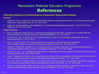 Manometric Methods Education Programme References