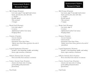 Assessment Rubric Research Paper
