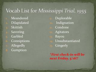 Vocab List for Mississippi Trial, 1955