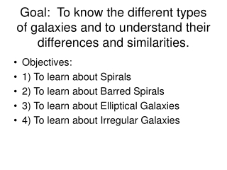 Objectives: 1) To learn about Spirals 2) To learn about Barred Spirals