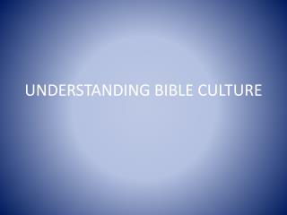 UNDERSTANDING BIBLE CULTURE