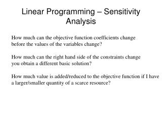 Linear Programming – Sensitivity Analysis