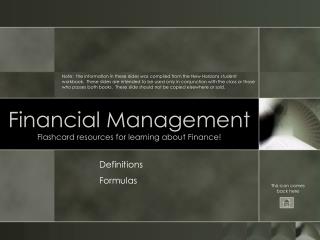 Financial Management Flashcard resources for learning about Finance!