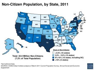 Non-Citizen Population , by State, 2011