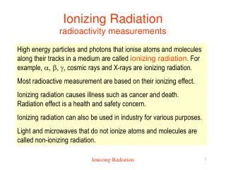 Ionizing Radiation radioactivity measurements