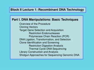 Block II Lecture 1: Recombinant DNA Technology
