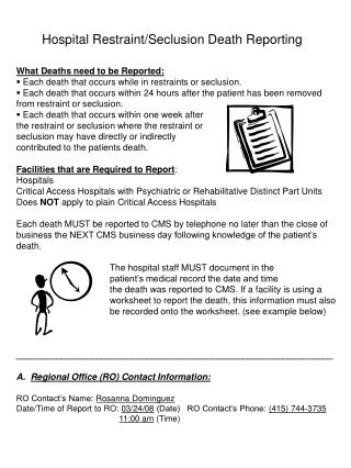Hospital Restraint/Seclusion Death Reporting