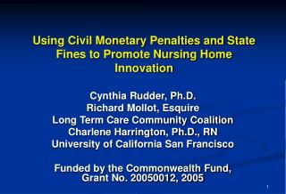Using Civil Monetary Penalties and State Fines to Promote Nursing Home Innovation