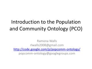Introduction to the Population and Community Ontology (PCO)