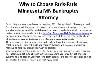 Why to Choose Faris-Faris Minnesota MN Bankruptcy Attorney