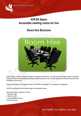 AHCSA Space Accessible meeting rooms for hire Room Hire Brochure