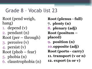 Grade 8 – Vocab list 23