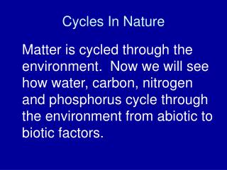 Cycles In Nature