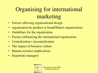 Organising for international marketing