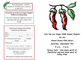 Join the Las Vegas UNM Alumni Chapter for our Annual Green Chile Roast Saturday, September 9th 9 a.m. – 3 p.m.