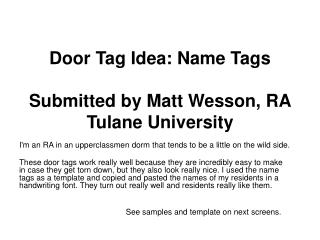 Ppt Door Tag Idea Name Tags Submitted By Matt Wesson Ra