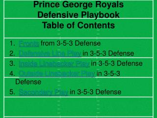 Prince George Royals Defensive Playbook Table of Contents