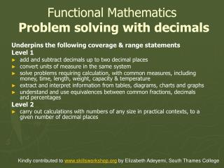 Functional Mathematics Problem solving with decimals