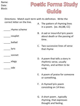 Poetic Forms Study Guide