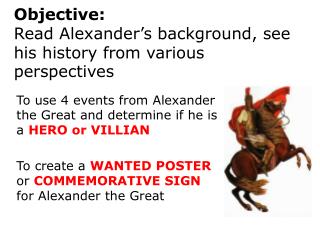 Objective: Read Alexander’s background, see his history from various perspectives