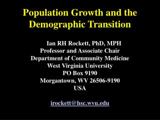 Population Growth and the Demographic Transition