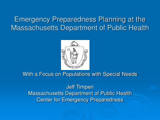 Emergency Preparedness Planning at the Massachusetts Department of Public Health