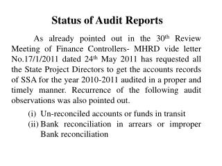 Status of Audit Reports