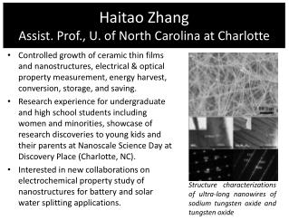 Haitao Zhang Assist. Prof., U. of North Carolina at Charlotte
