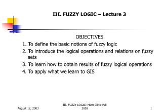 III. FUZZY LOGIC – Lecture 3