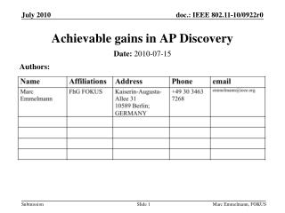Achievable gains in AP Discovery