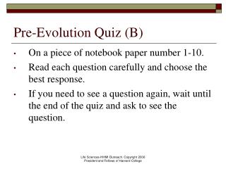 Pre-Evolution Quiz (B)
