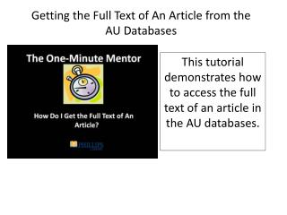 Getting the Full Text of An Article from the AU Databases