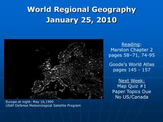 World Regional Geography January 25, 2010