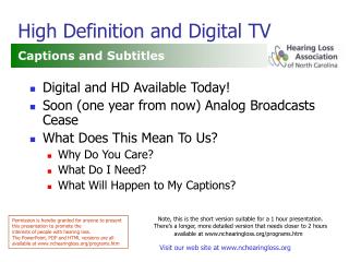 High Definition and Digital TV