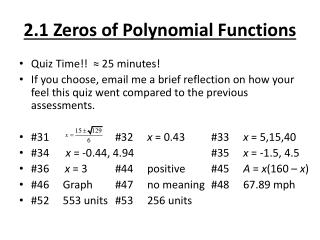 2.1 Zeros of Polynomial Functions