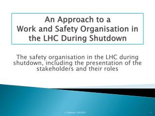 An Approach to a Work and Safety Organisation in the LHC During Shutdown