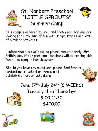 St. Norbert Preschool “LITTLE SPROUTS” Summer Camp