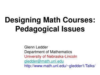 Designing Math Courses: Pedagogical Issues