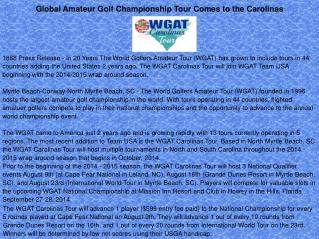 Global Amateur Golf Championship Tour Comes to the Carolinas