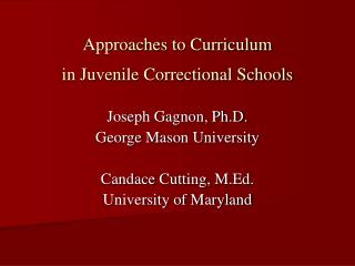 Approaches to Curriculum in Juvenile Correctional Schools