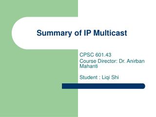 Summary of IP Multicast