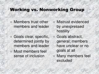 Working vs. Nonworking Group