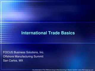 Mexico Customs International Trade Basics