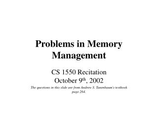 Problems in Memory Management