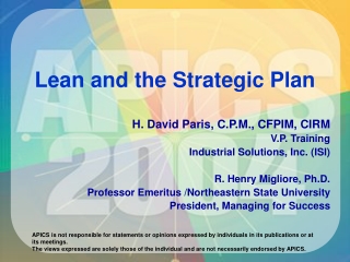 Lean and the Strategic Plan
