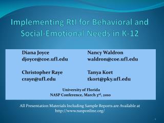 Implementing RtI for Behavioral and Social-Emotional Needs in K-12