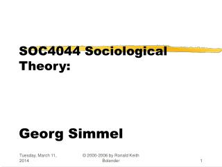 SOC4044 Sociological Theory: Georg Simmel