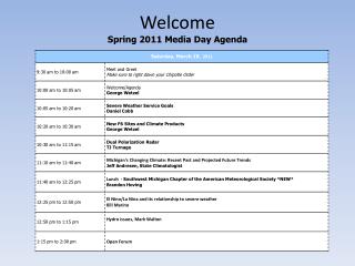 Welcome Spring 2011 Media Day Agenda