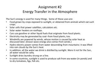 Assignment #2 Energy Transfer in the Atmosphere